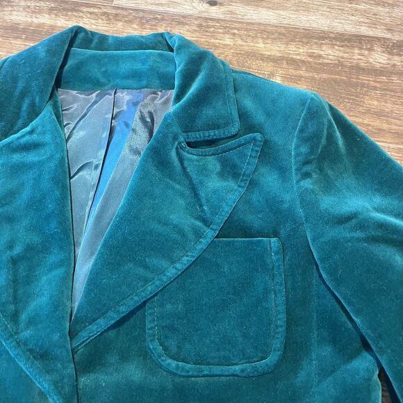 VIntage Blazer Womens 7/8 Green Velvet Mark Hober 70s Prep Royal Irish Christmas - Picture 3 of 15